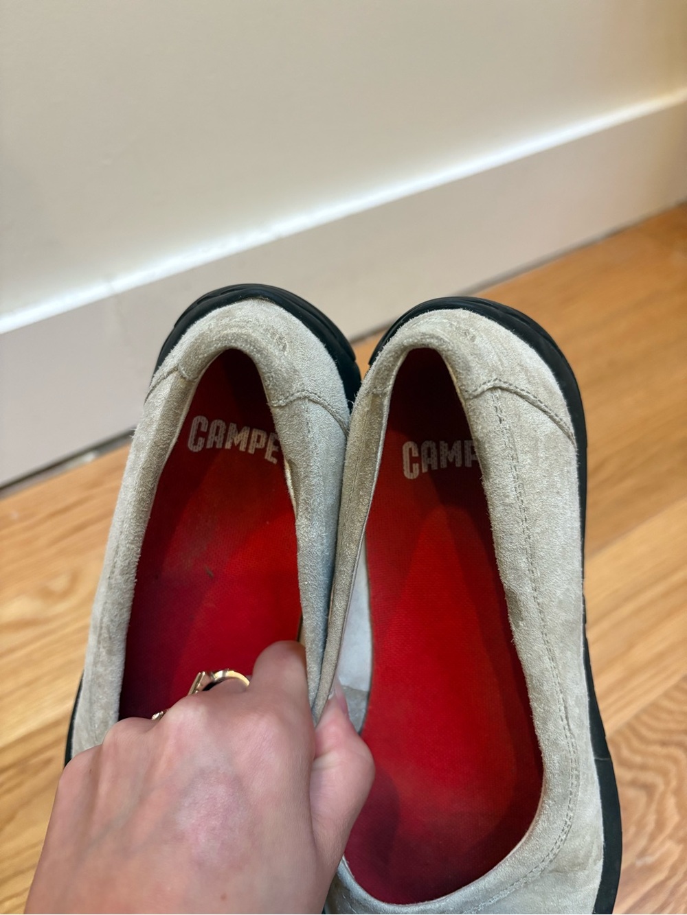 Camper Beige Suede Ballet Flats with Black Rubber Toe - Picture 5 of 8